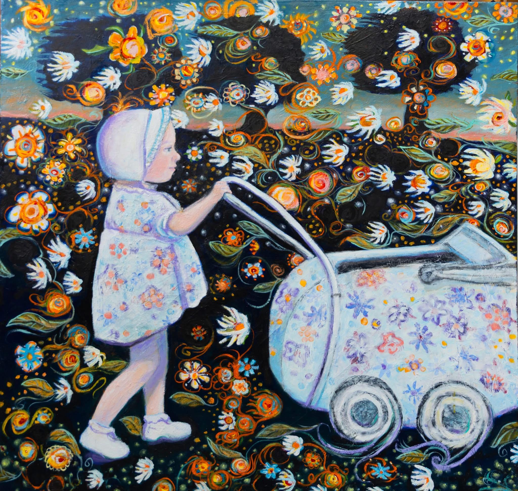 Evy Olsen Halvorsen Figurative Painting - Strolling through a daydream