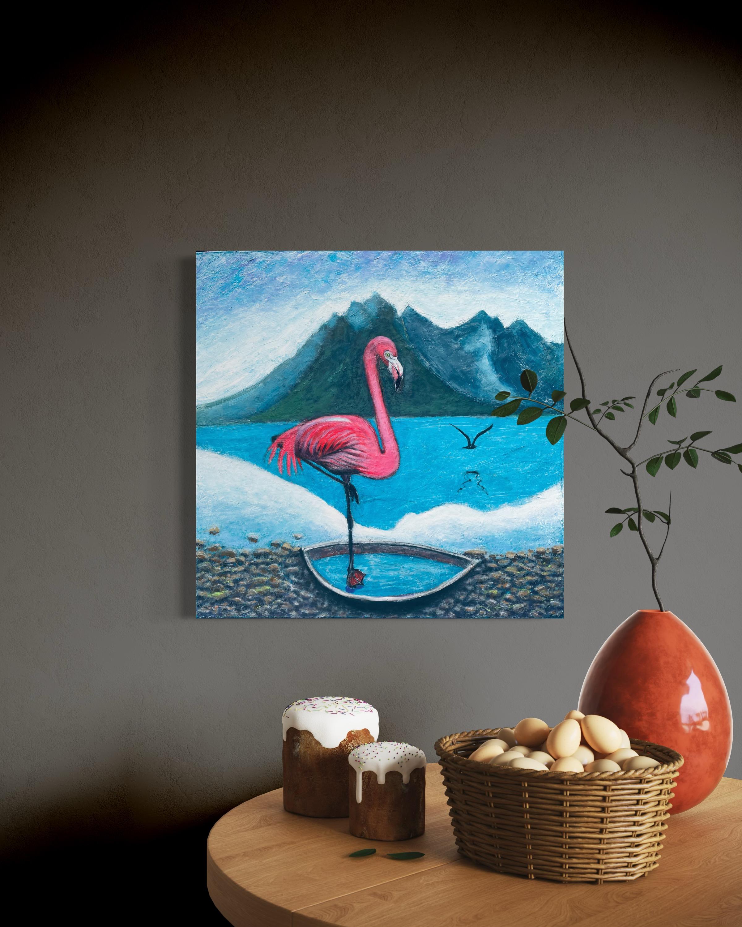 Il fenicottero confuso - Painting Surrealismo di Evy Olsen Halvorsen