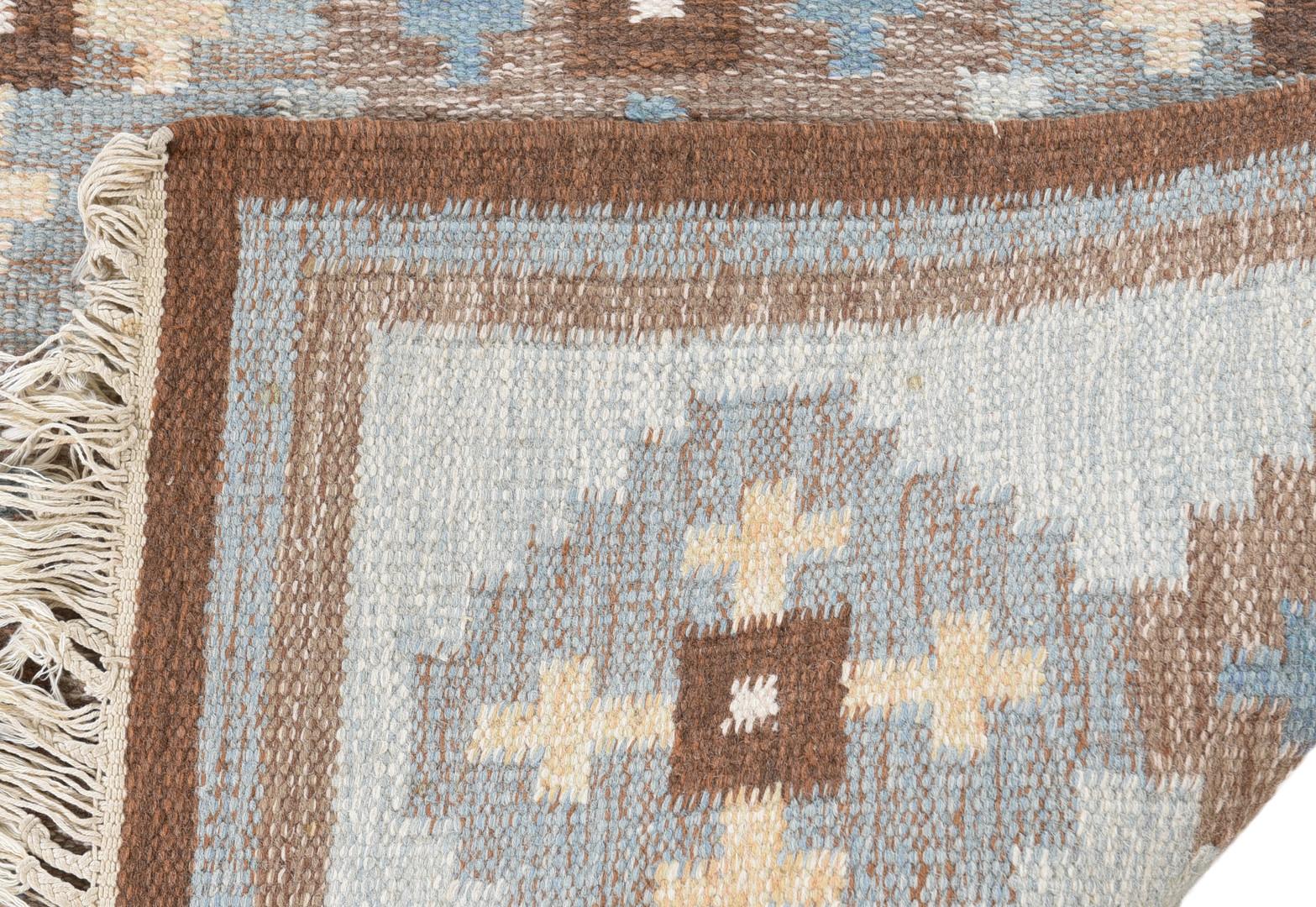 Hand-Woven Evy Svensson Midcentury Swedish Flatweave Rug-Carpet, Hand Woven Wool, 1950s For Sale