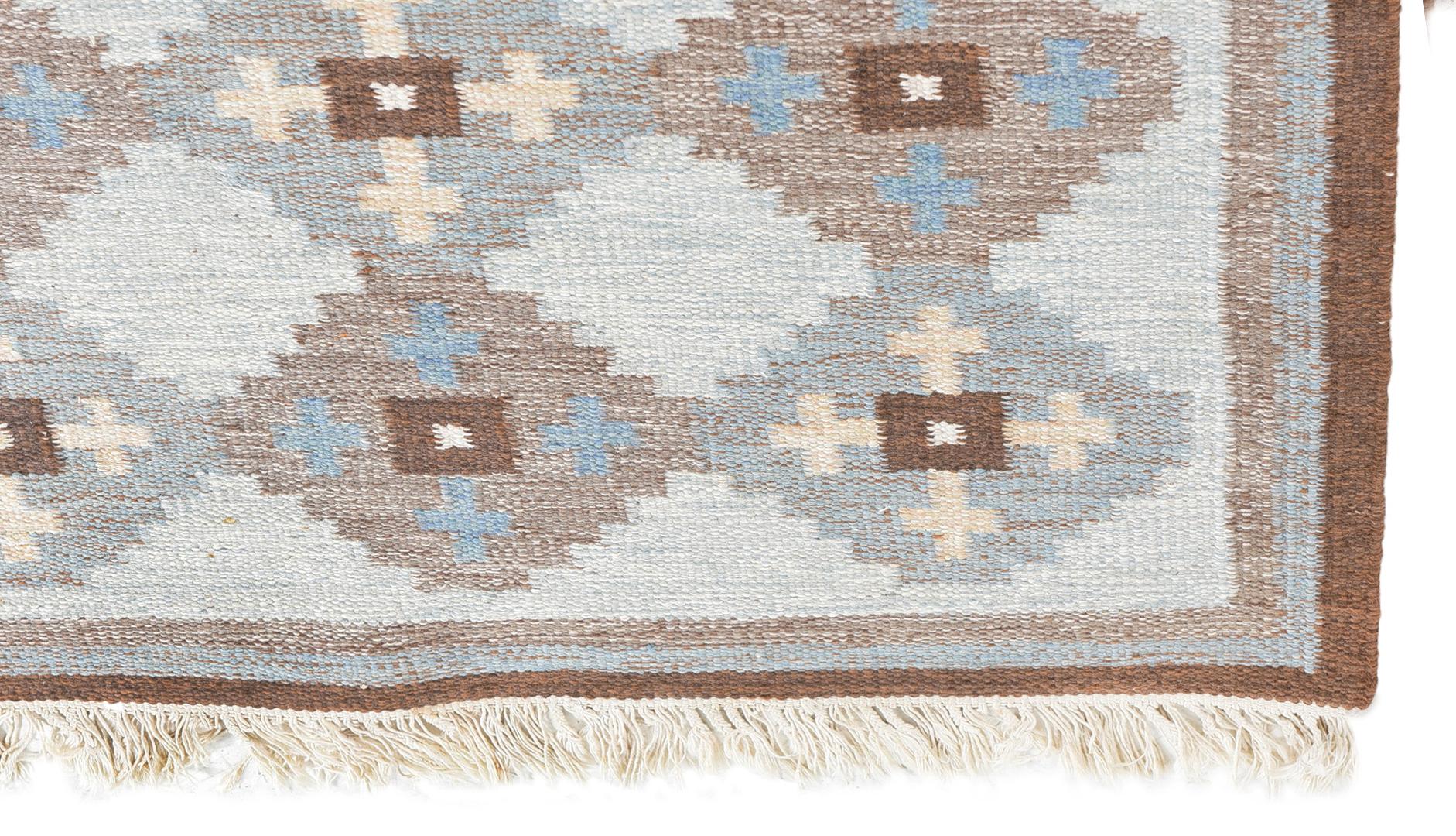 Mid-20th Century Evy Svensson Midcentury Swedish Flatweave Rug-Carpet, Hand Woven Wool, 1950s For Sale