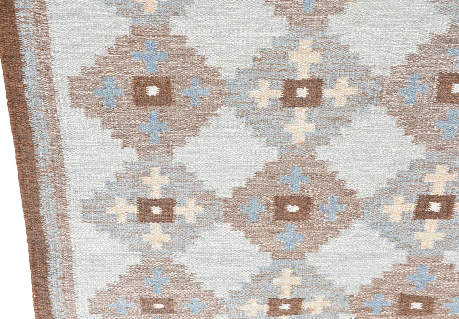 Evy Svensson Midcentury Swedish Flatweave Rug-Carpet, Hand Woven Wool, 1950s For Sale 1