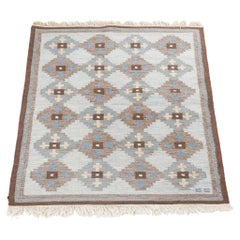 Vintage Evy Svensson Midcentury Swedish Flatweave Rug-Carpet, Hand Woven Wool, 1950s