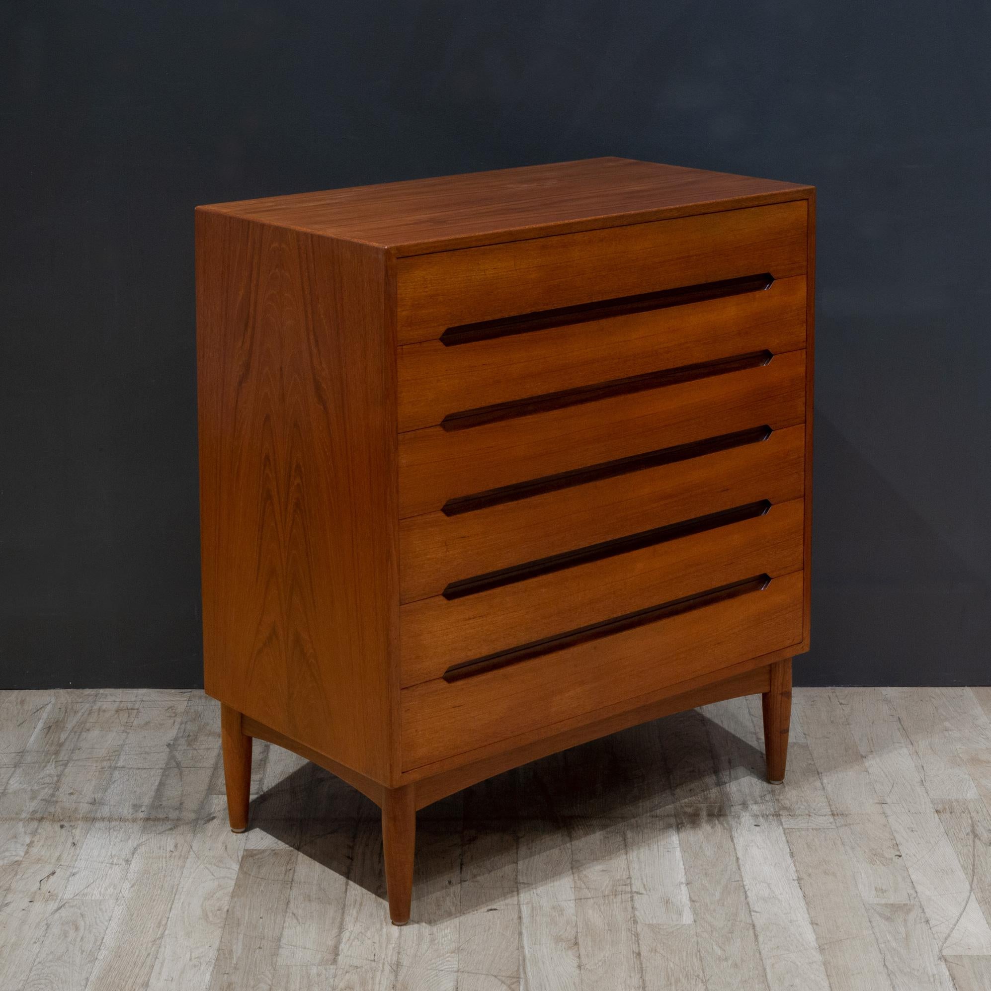 Mid-Century Modern E.W. Bach Tall Teak Dressers-Sculpted Handles c.1950-Price per piece For Sale