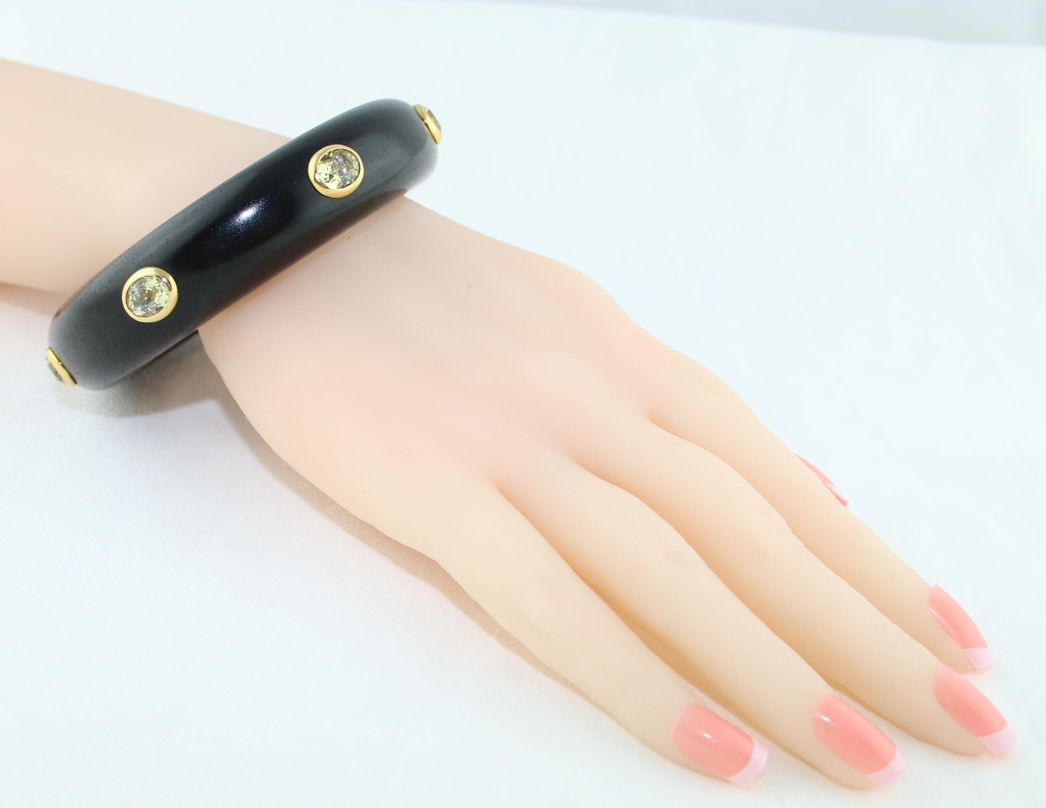 Women's E.W. Schreiber 14.0 Carat Citrine Ebony Wood Gold Bangle For Sale