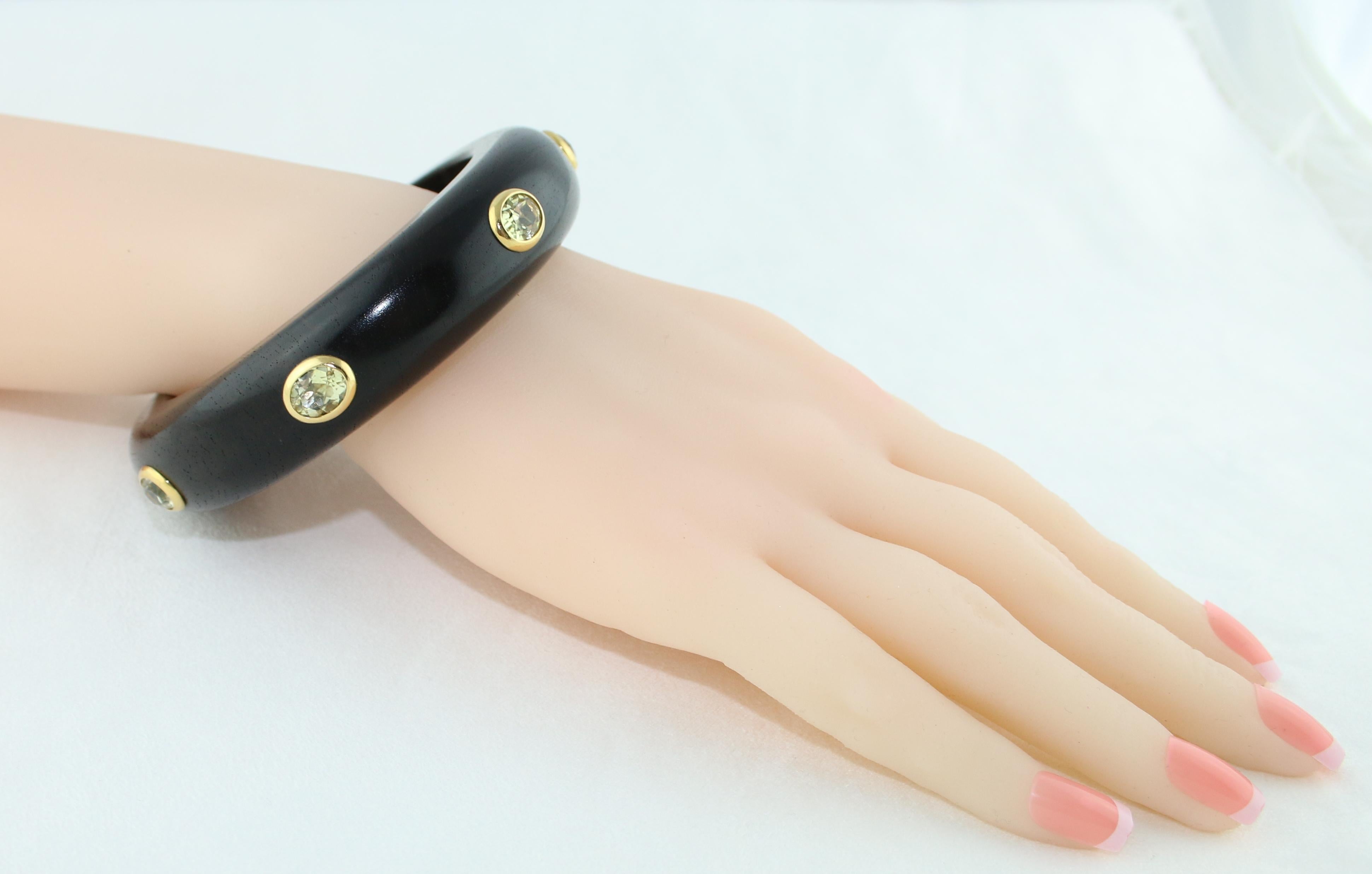 E.W. Schreiber 14.0 Carat Citrine Ebony Wood Gold Bangle For Sale 1