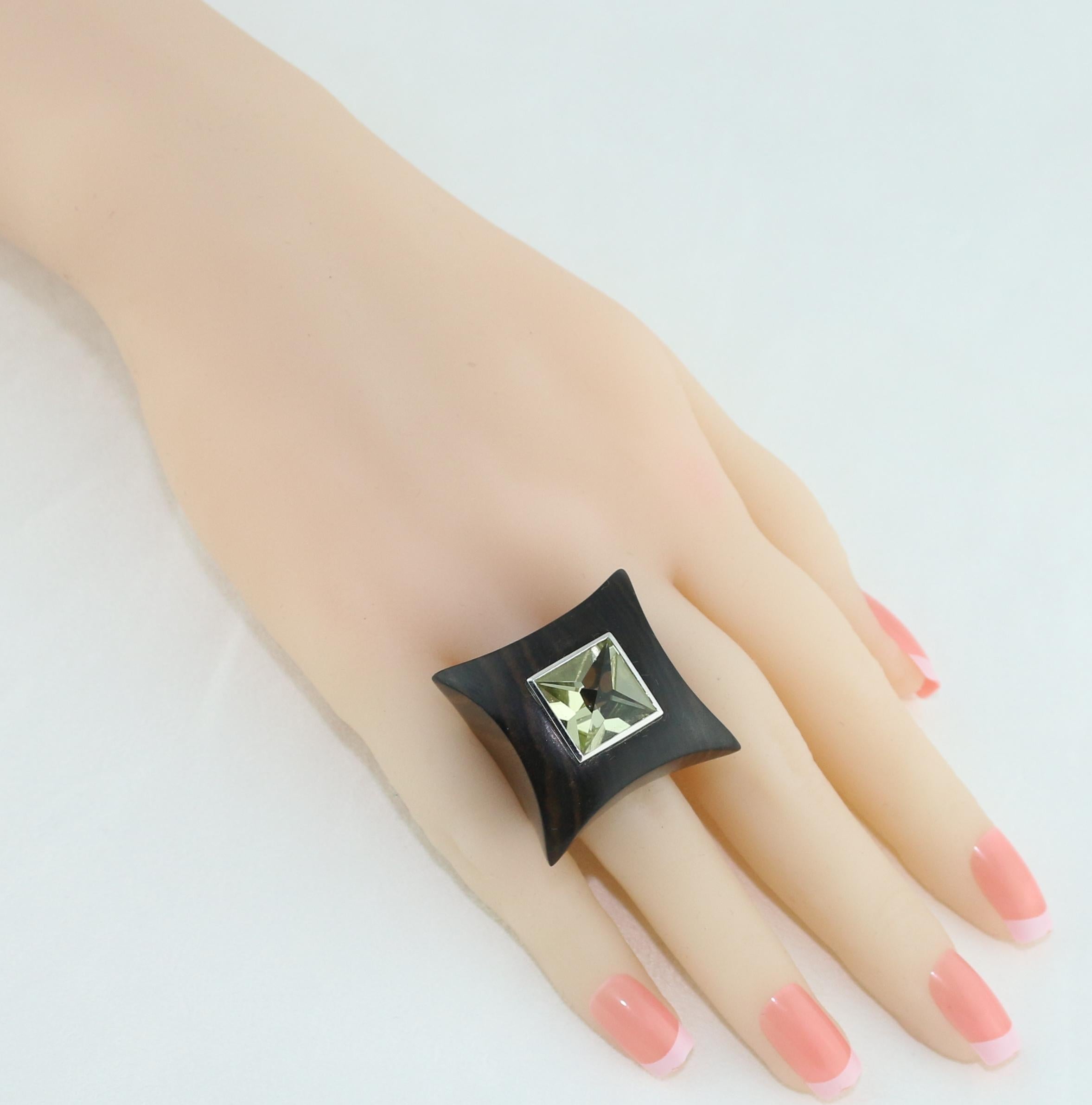 E.W. Schreiber 16.0 Carat Citrine Ebony Wood Gold Ring In New Condition For Sale In New York, NY