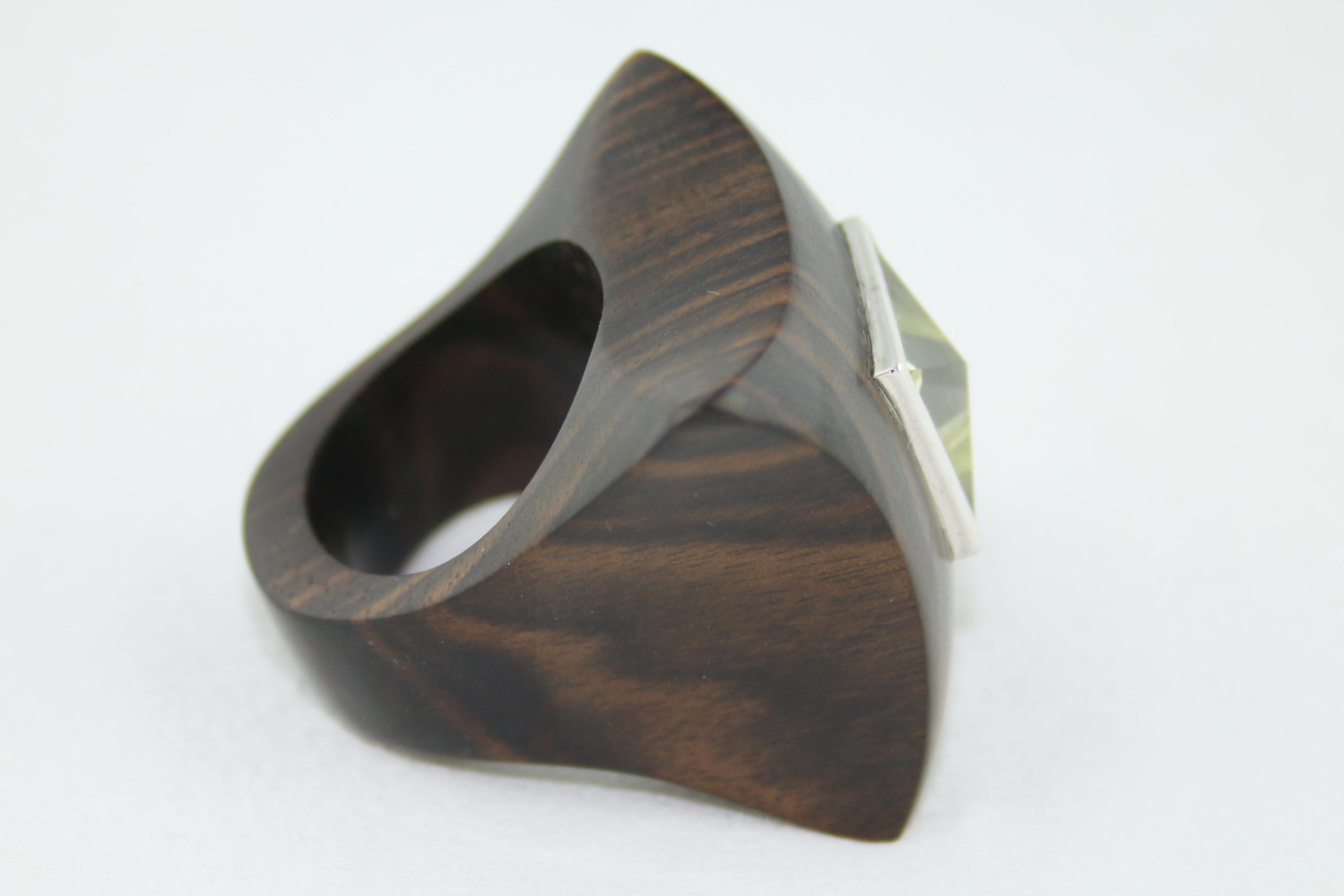 E.W. Schreiber 16.0 Carat Citrine Ebony Wood Gold Ring For Sale 2