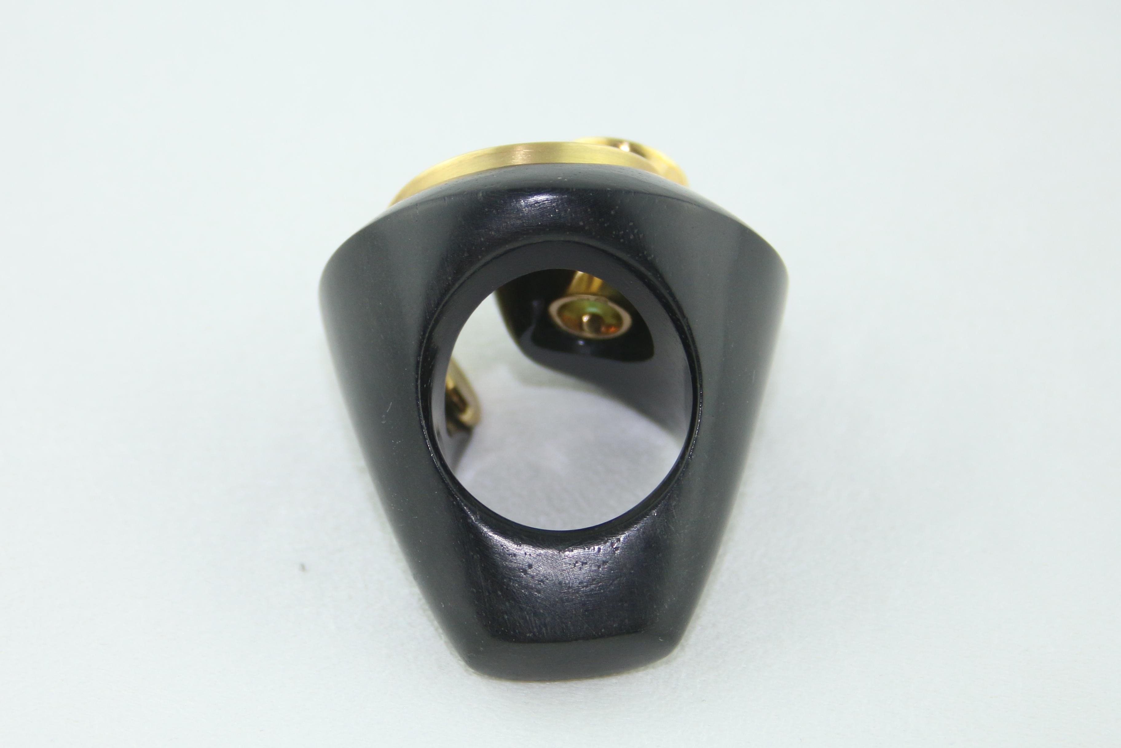 E.W. Schreiber KG 8.00 Carat Blue Topaz Ebony Wood Gold Ring For Sale 5