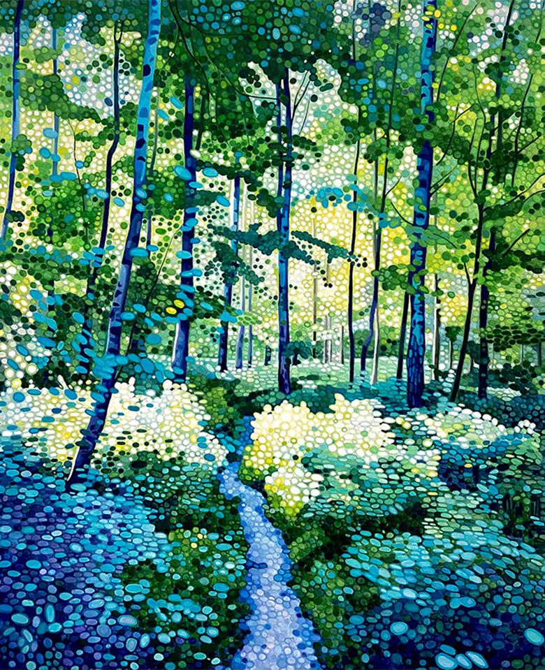 Ewa Adams est peintre paysagiste. Sa peinture est une version contemporaine du pointillisme. Elle construit ses images à partir de cercles de couleurs pures juxtaposés les uns aux autres. Il s'agit d'un processus lent, répétitif et proche de la