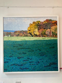 Hazy Sunshine - contemporary rural landscape trees pointillism acrylic painting