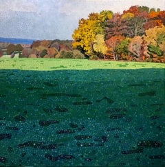 Hazy Sunshine - contemporary rural landscape trees pointillism acrylic painting