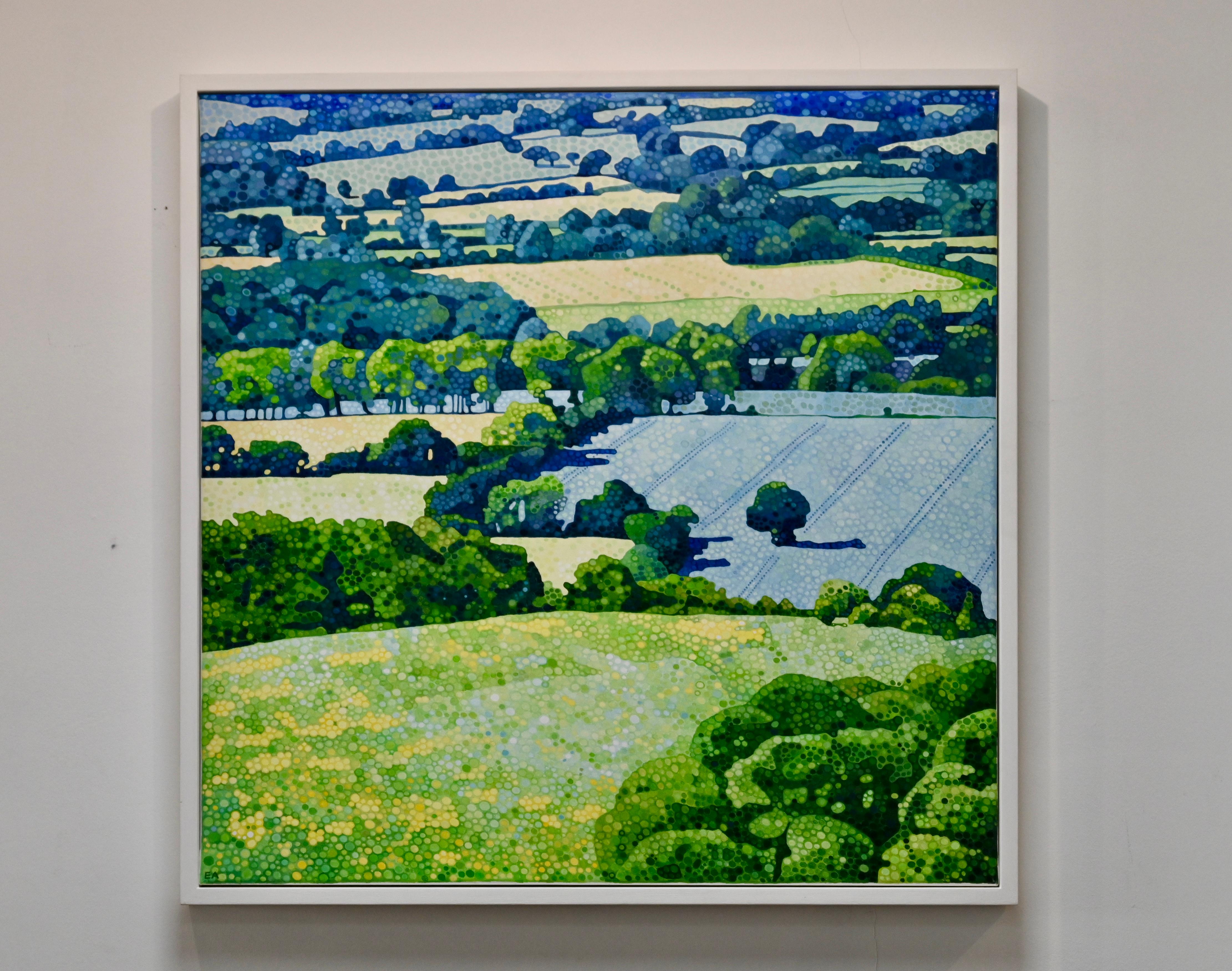 Ewa Adams is a landscape painter. Her painting is a contemporary take on Pointillism. She builds her images out of circles of pure colour juxtaposted next to one another. It is a slow, repetitive and meditation-like process. The result is a