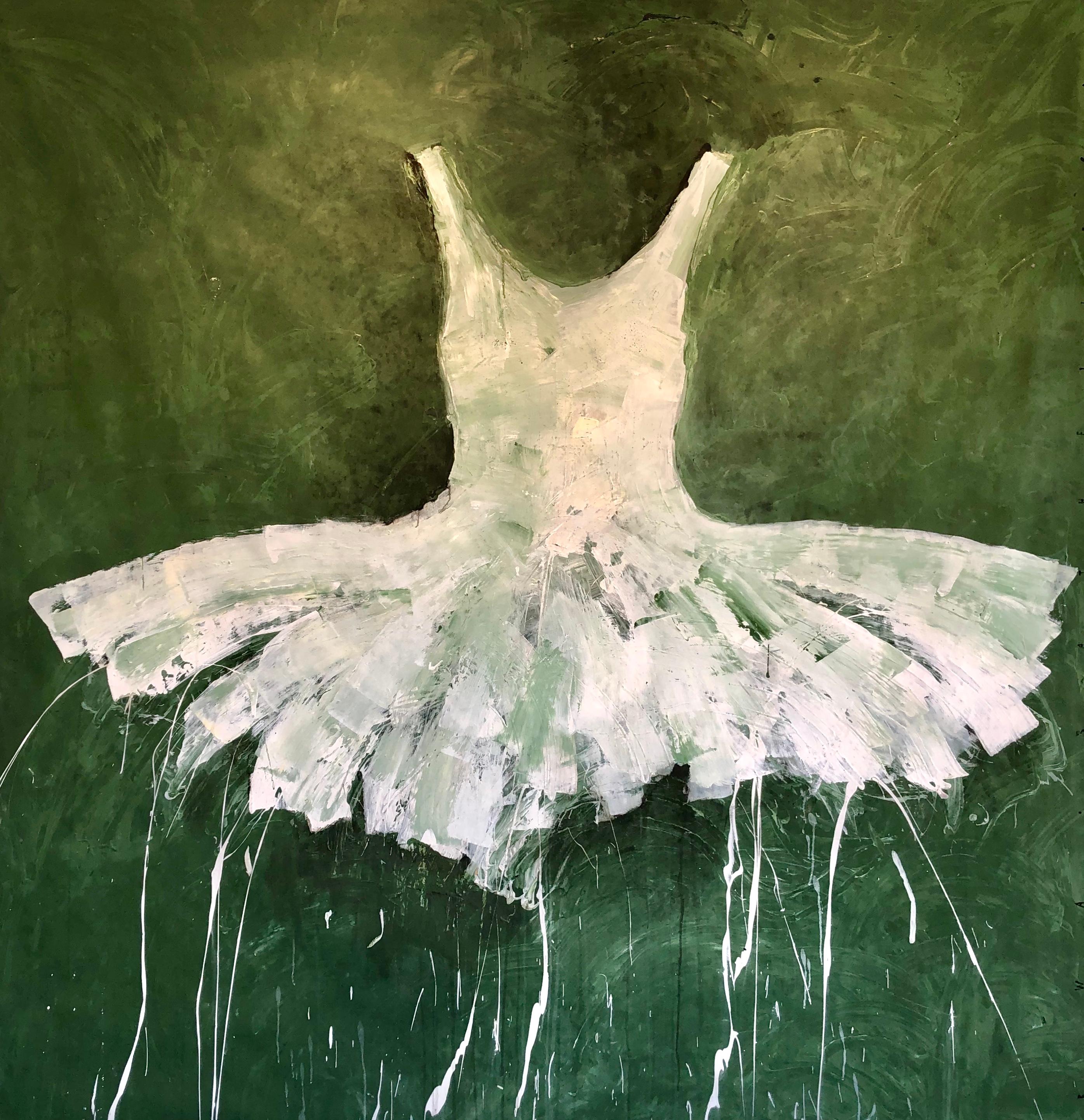Green Dress - Painting by Ewa Bathelier