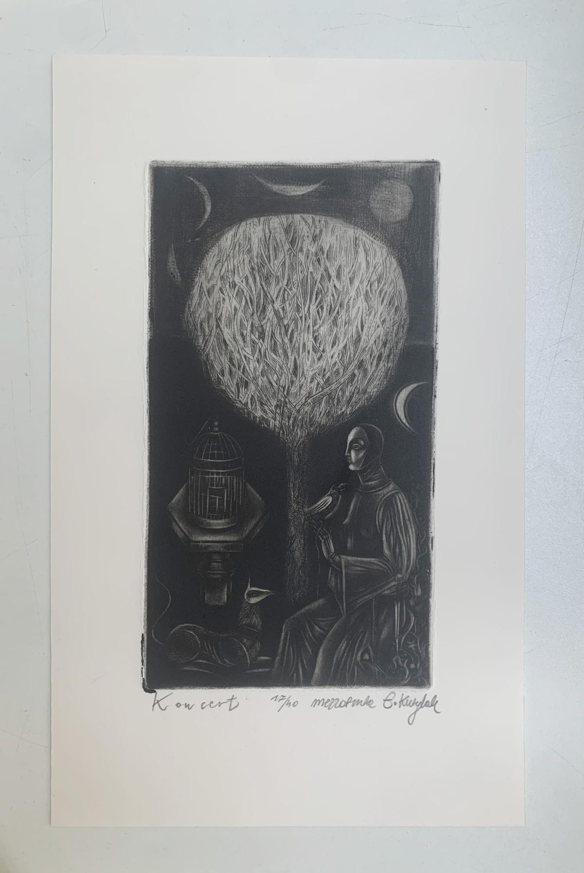 Un concerto. Stampa mezzatinta, Edizione limitata, Monocromatico, Artista polacco - Print di Ewa Kutylak
