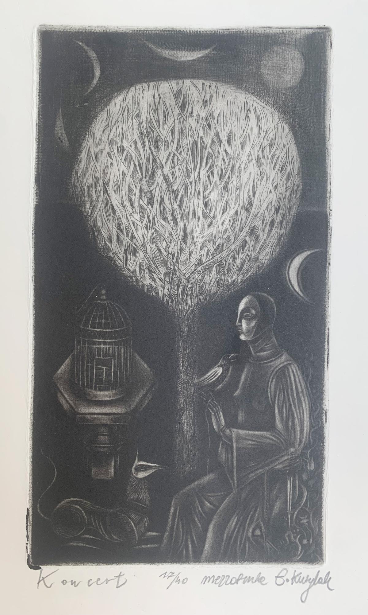 Un concerto. Stampa mezzatinta, Edizione limitata, Monocromatico, Artista polacco - Animal Print Nero di Ewa Kutylak