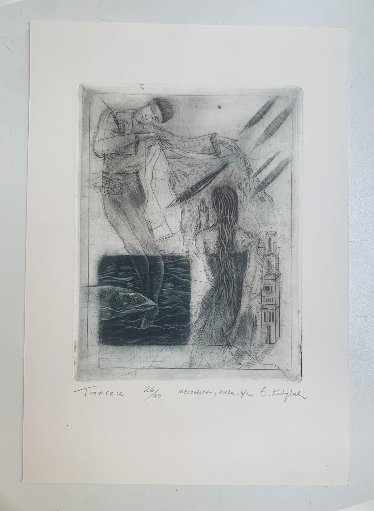 Un danseur. Mezzotint, édition limitée, noir et blanc, artiste polonais - Print de Ewa Kutylak