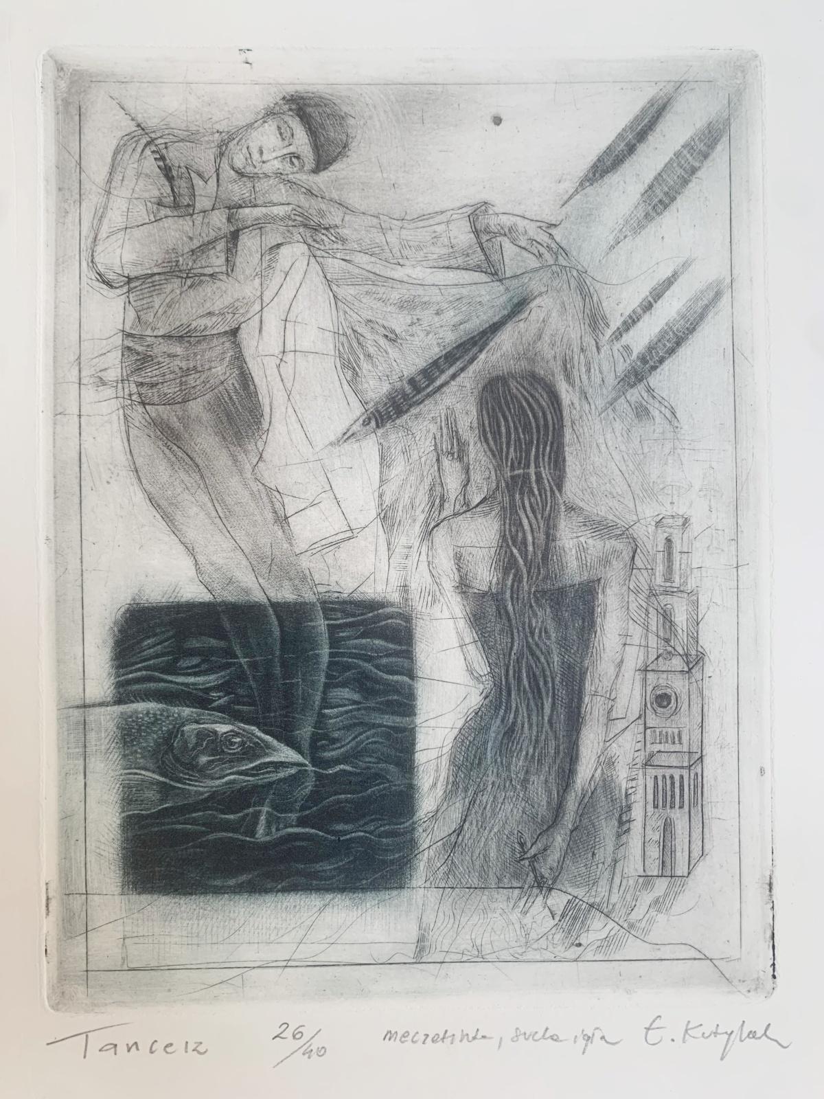 Un danseur. Mezzotint, édition limitée, noir et blanc, artiste polonais - Contemporain Print par Ewa Kutylak