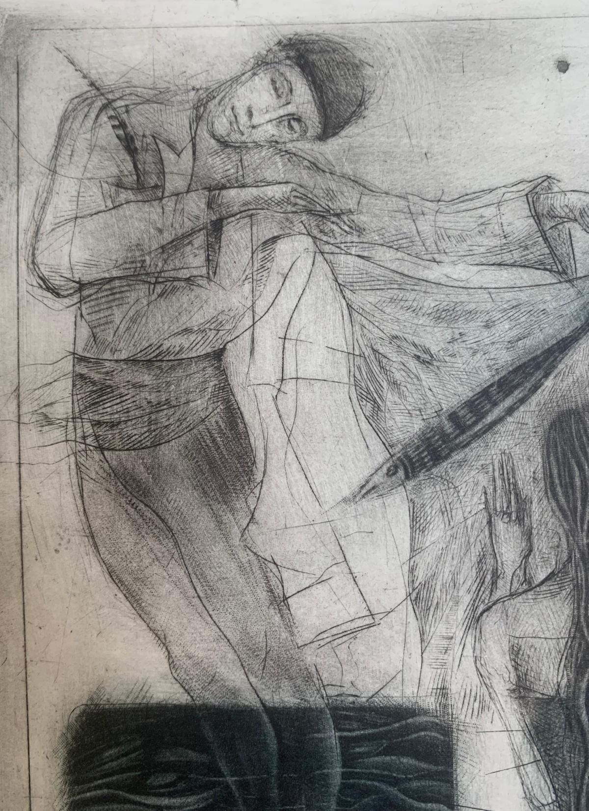 Un danseur. Mezzotint, édition limitée, noir et blanc, artiste polonais - Noir Animal Print par Ewa Kutylak