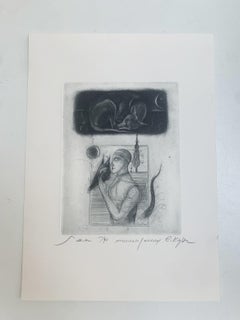 Un rêve. Mezzotint print, Limited edition, Black and white, Polish artist