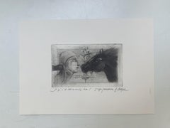 Une réunion. Mezzotint, édition limitée, noir et blanc, artiste polonais