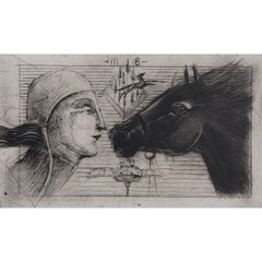 A meeting. Mezzotint print, Limited edition, Black & white, Polish artist