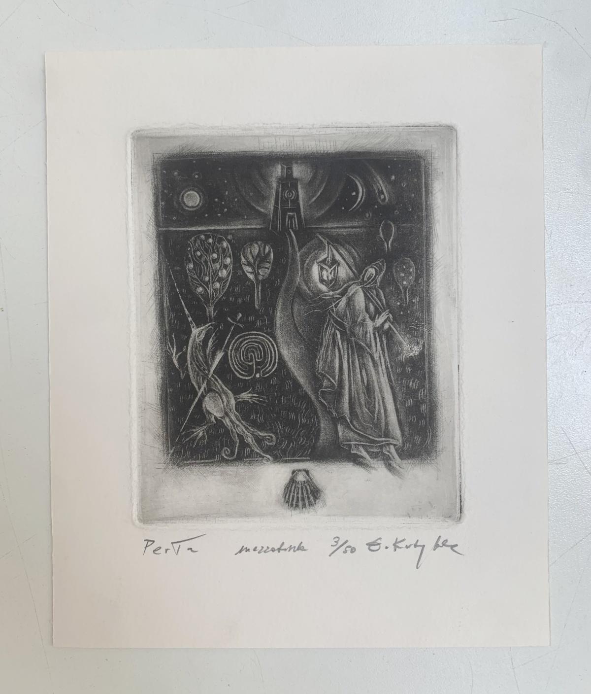 A pearl. Mezzotint print, Limited edition, Monochromatic, Polish artist - Print by Ewa Kutylak