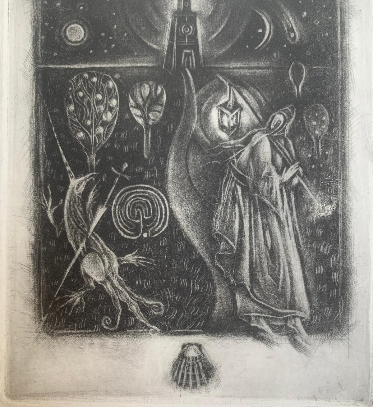 A pearl. Mezzotint print, Limited edition, Monochromatic, Polish artist 1