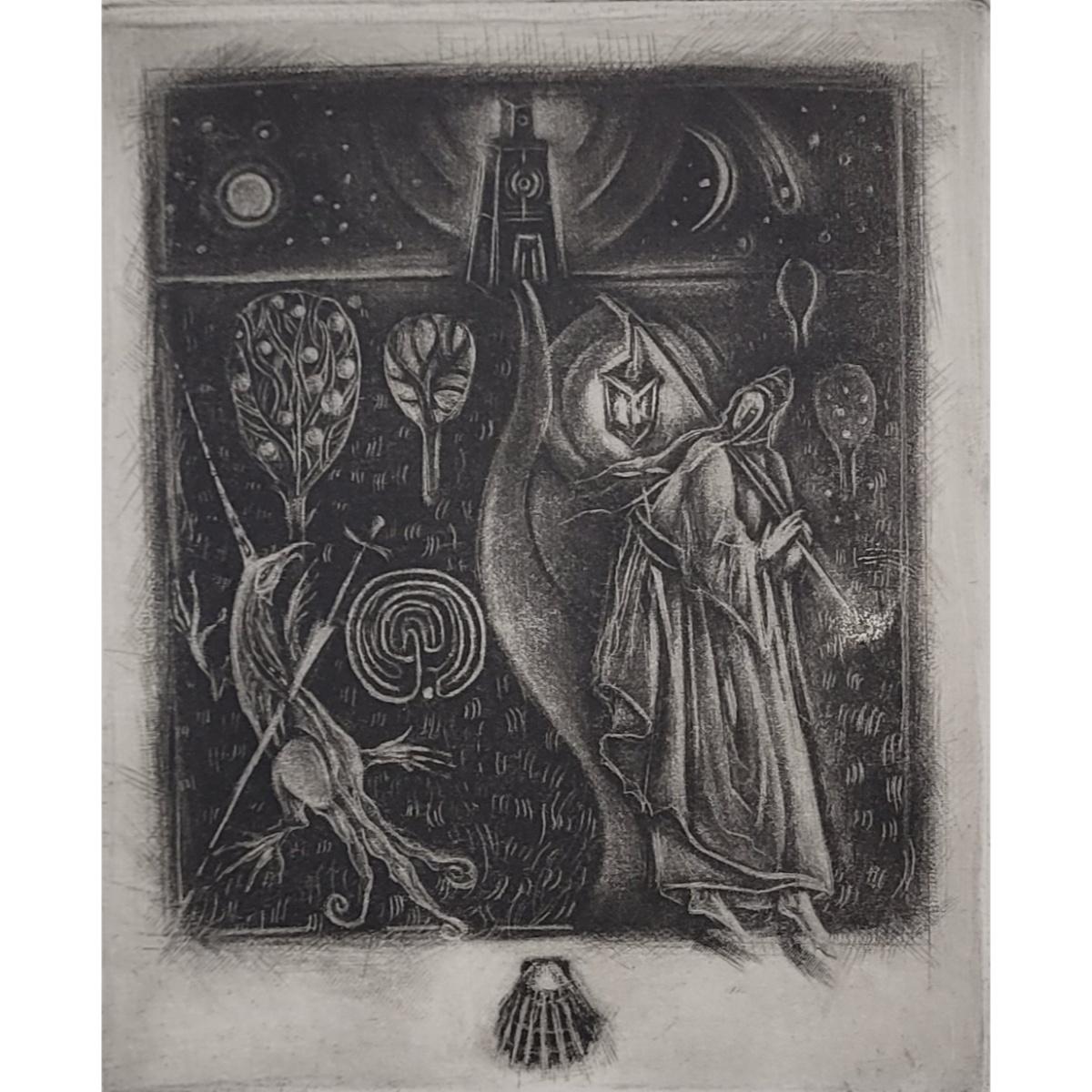 A pearl. Mezzotint print, Limited edition, Monochromatic, Polish artist