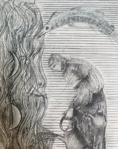 Une rivière. Gravure à la pointe sèche, édition limitée, noir et blanc, artiste polonais