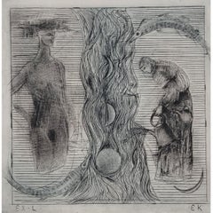 A river. Drypoint print, Limited edition, Black and white, Polish artist