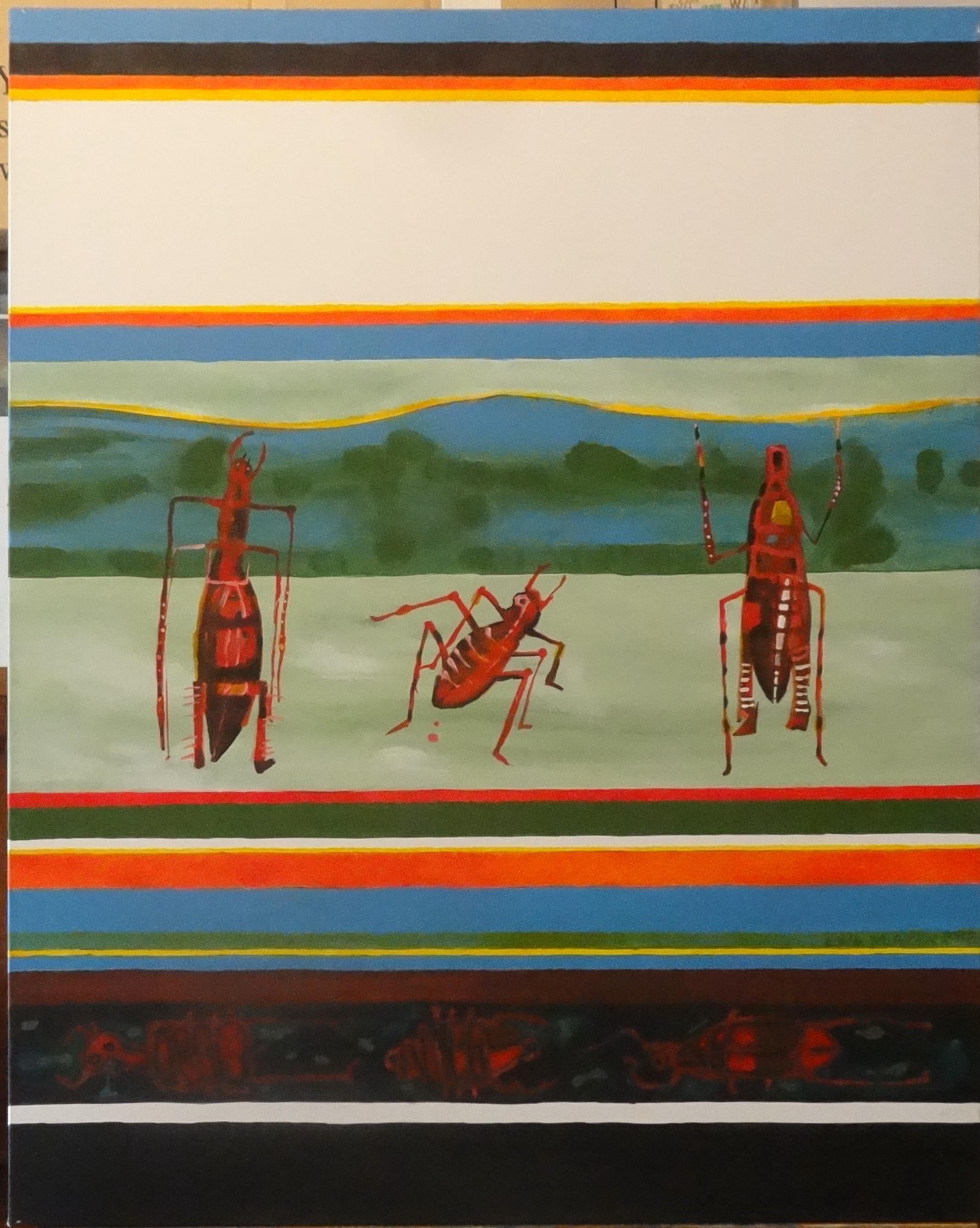 'Beetles, ' by Ewa Miazek-Mioduszewska, Acrylic on Canvas Painting
