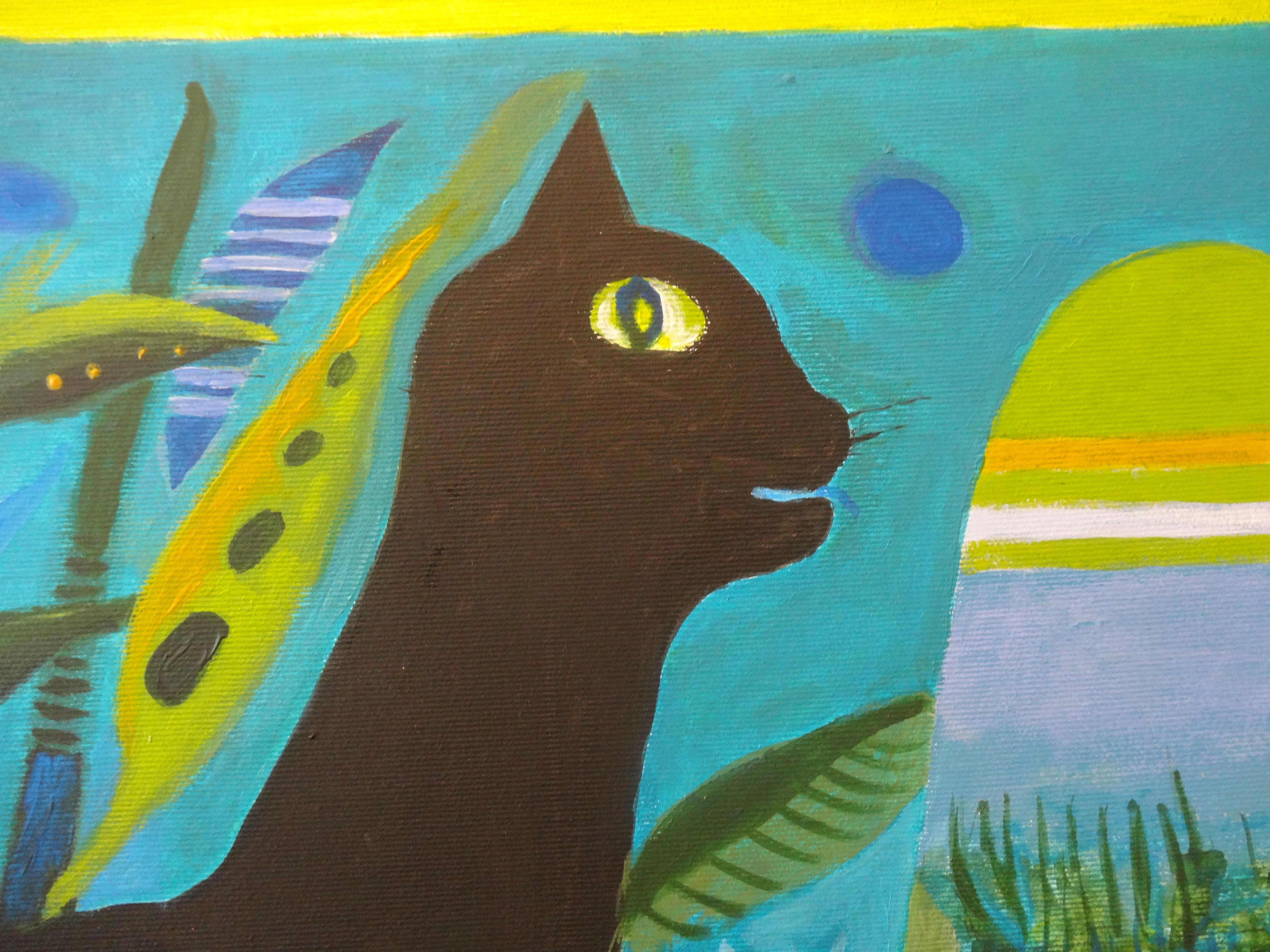 „Zwei schwarze Katzen“ von Ewa Miazek-Mioduszewska, Acryl auf Leinengemälde im Angebot 1