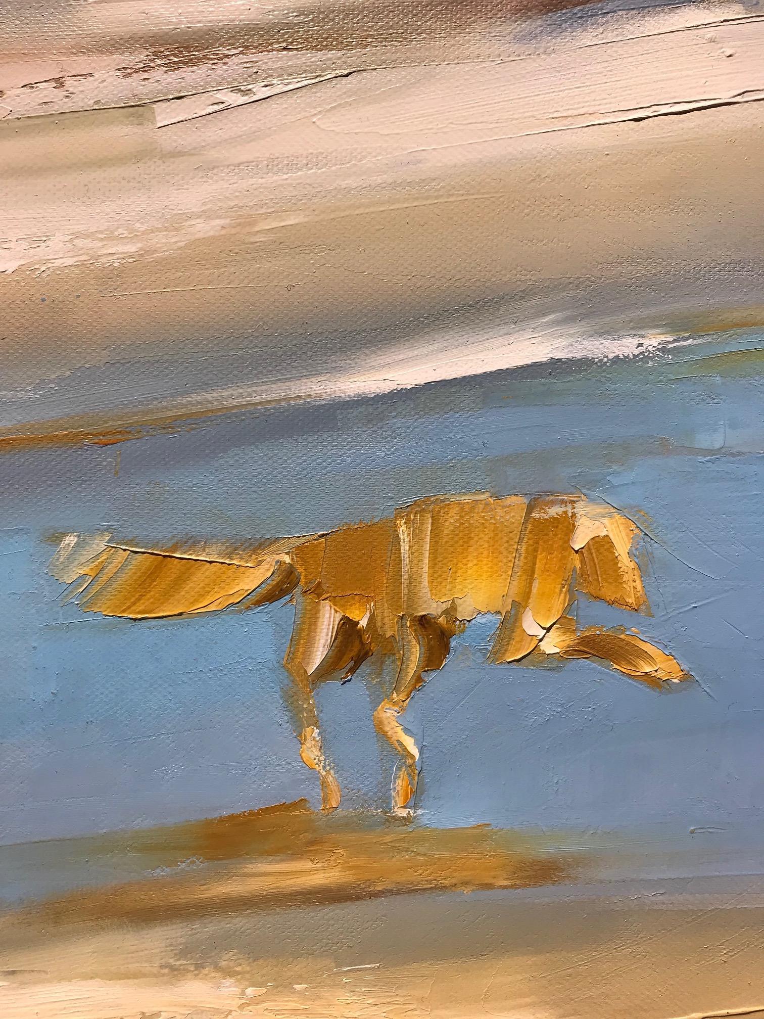 « Best Friends » - Peinture à l'huile contemporaine d'un enfant avec un chien sur la plage - Contemporain Painting par Ewa Rzeznik
