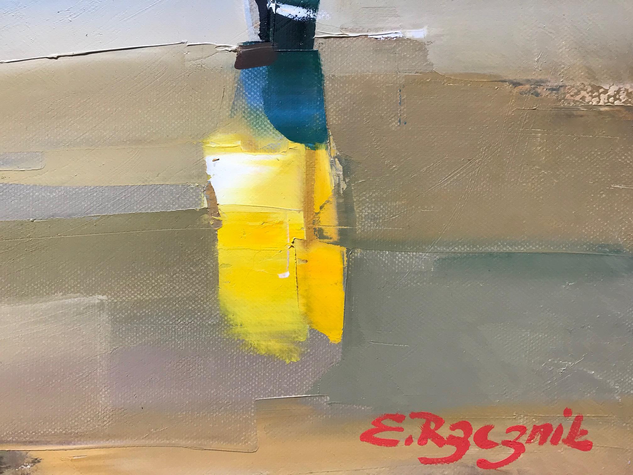 ''Migliori amici'' Pittura a olio contemporanea di bambino con cane sulla spiaggia - Figurative Painting Grigio di Ewa Rzeznik