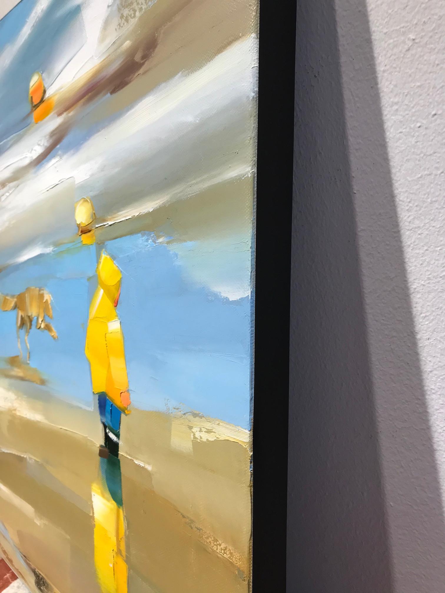 ''Migliori amici'' Pittura a olio contemporanea di bambino con cane sulla spiaggia 3