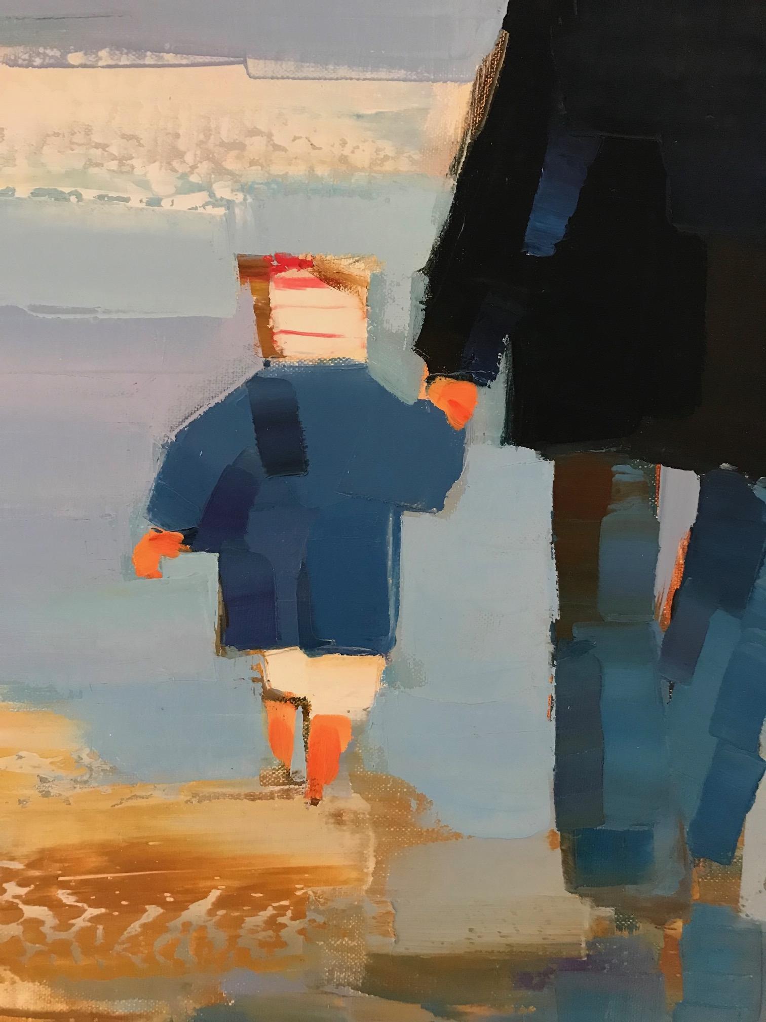 Peinture à l'huile contemporaine de plage de Bretagne représentant une famille se promenant sur la plage - Contemporain Painting par Ewa Rzeznik