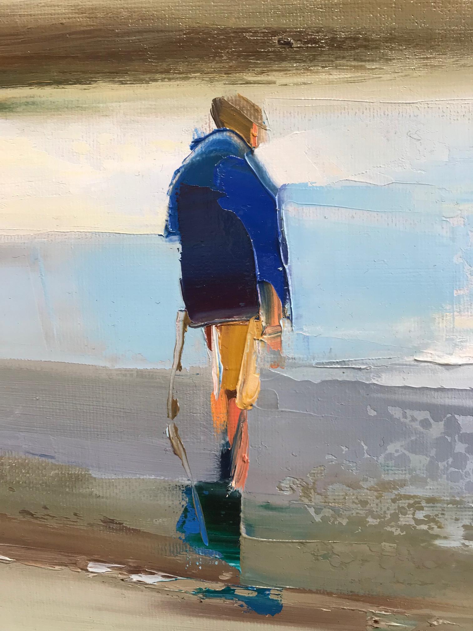 ''Falaises'' Peinture à l'huile contemporaine de personnes sur une plage française - Contemporain Painting par Ewa Rzeznik