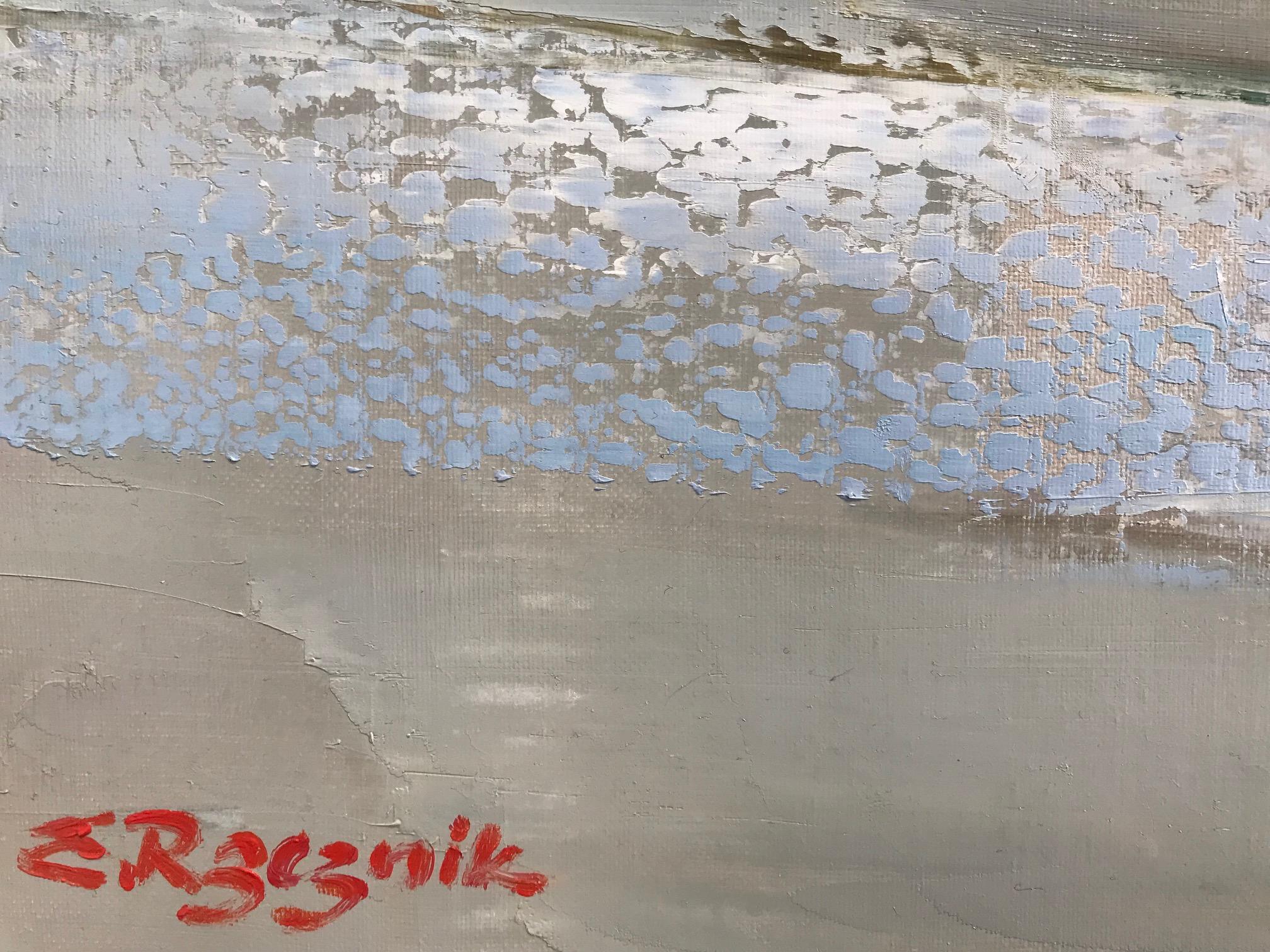''Falaises'' Peinture à l'huile contemporaine de personnes sur une plage française en vente 1