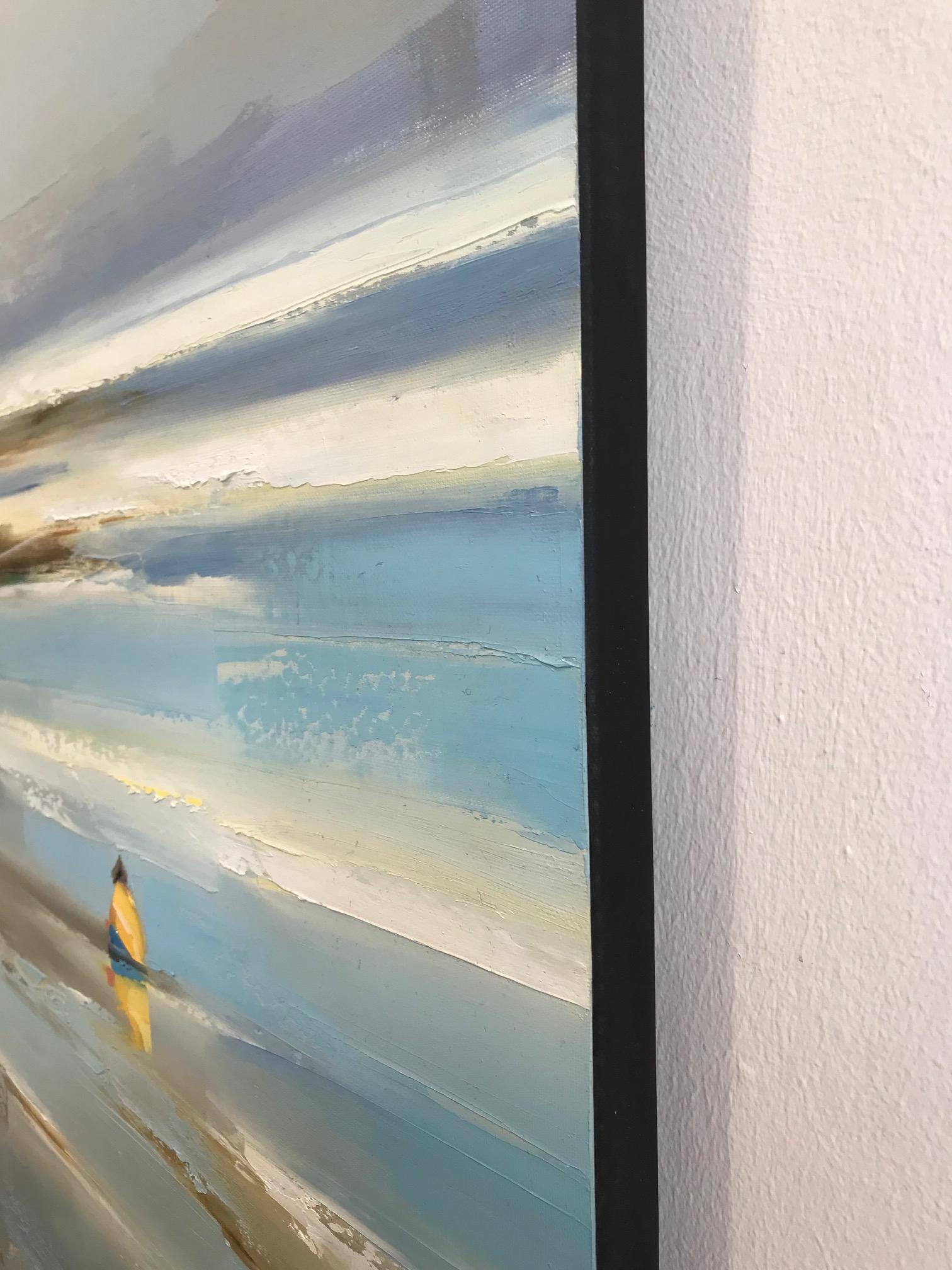''Falaises'' Peinture à l'huile contemporaine de personnes sur une plage française en vente 3