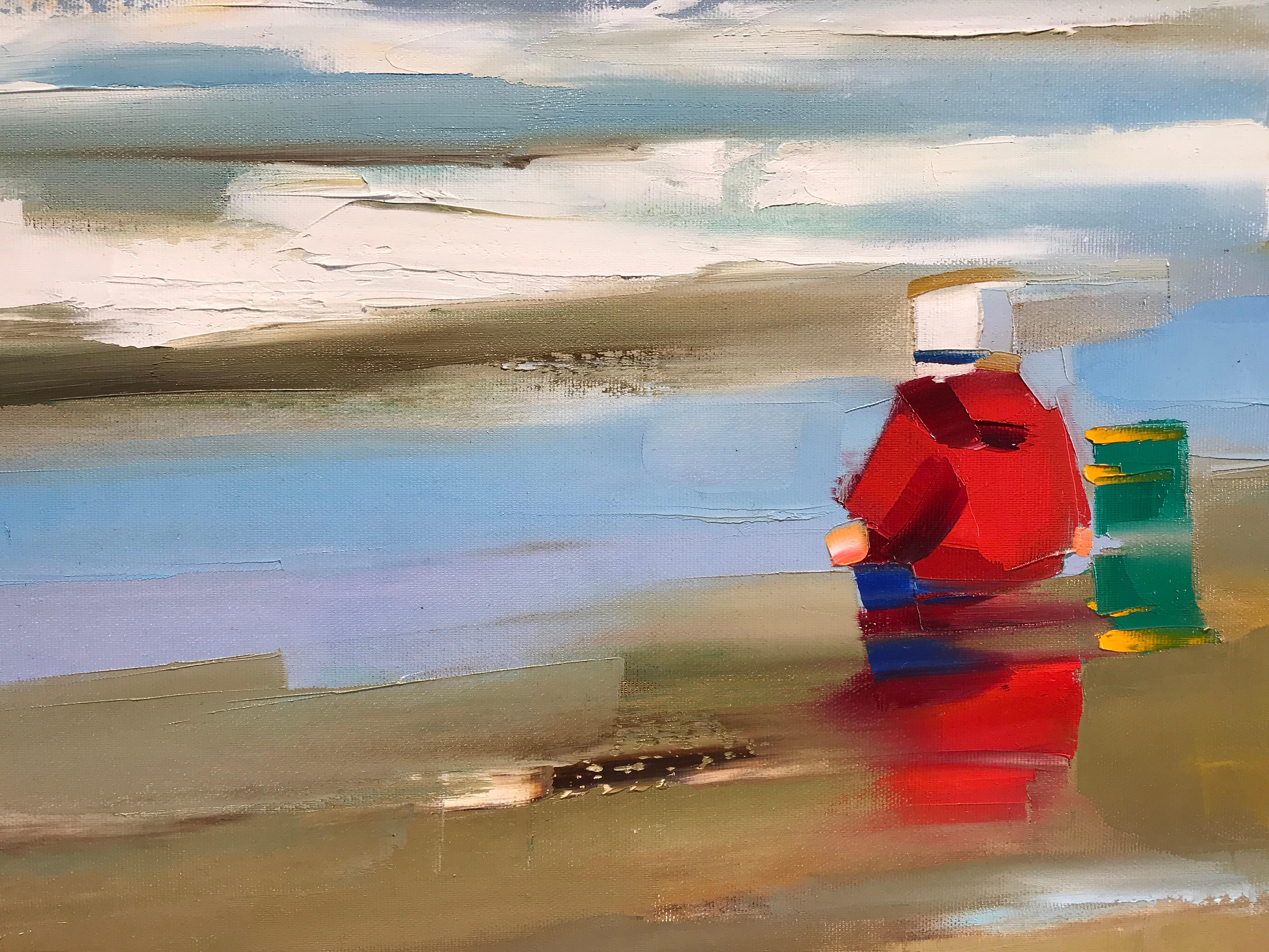 ''In the Surf'' Contemporary Oil Painting of Children Playing on the Beach For Sale 2