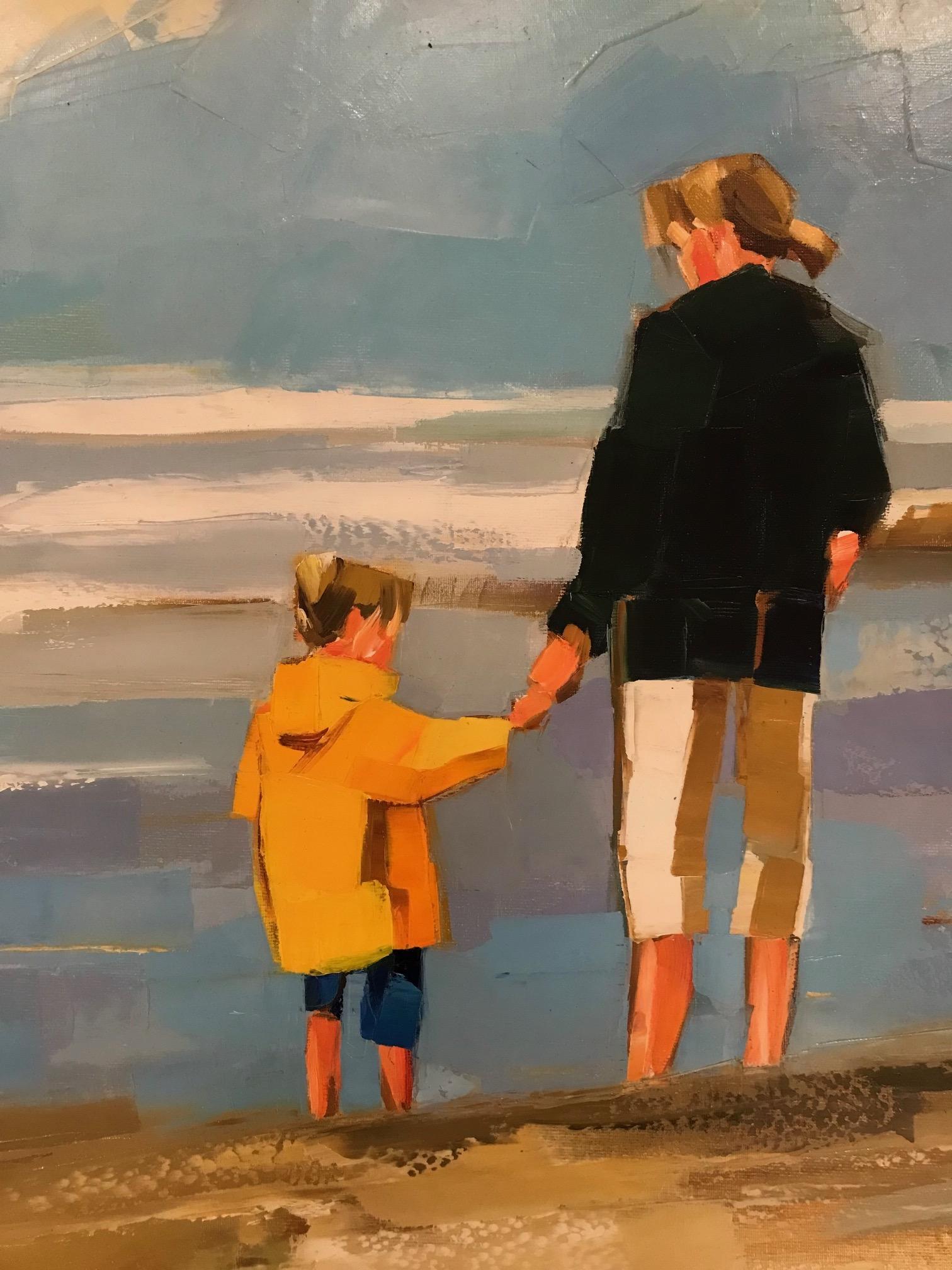 « La Cote Fleurie », peinture à l'huile contemporaine colorée d'une mère et d'un fils  - Contemporain Painting par Ewa Rzeznik