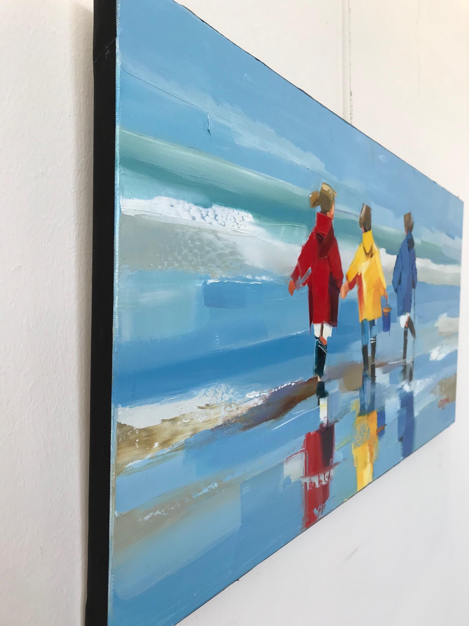 ''La Fratrie'' Contemporary Oil Painting of Three Children on the Beach 5
