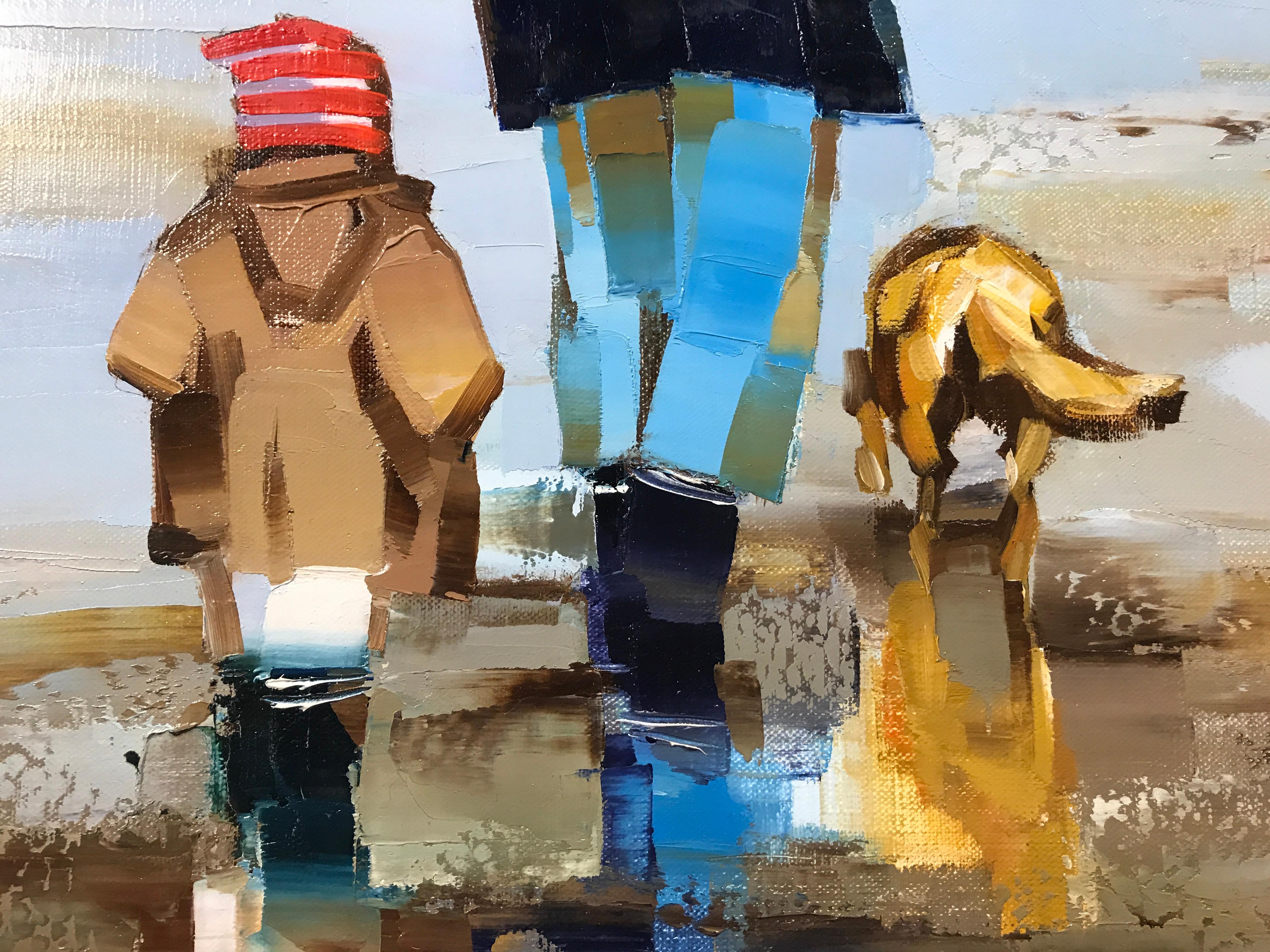 Le Parapluie et le Chien by Ewa Rzeznik, Small Figurative Beach Oil Painting 2