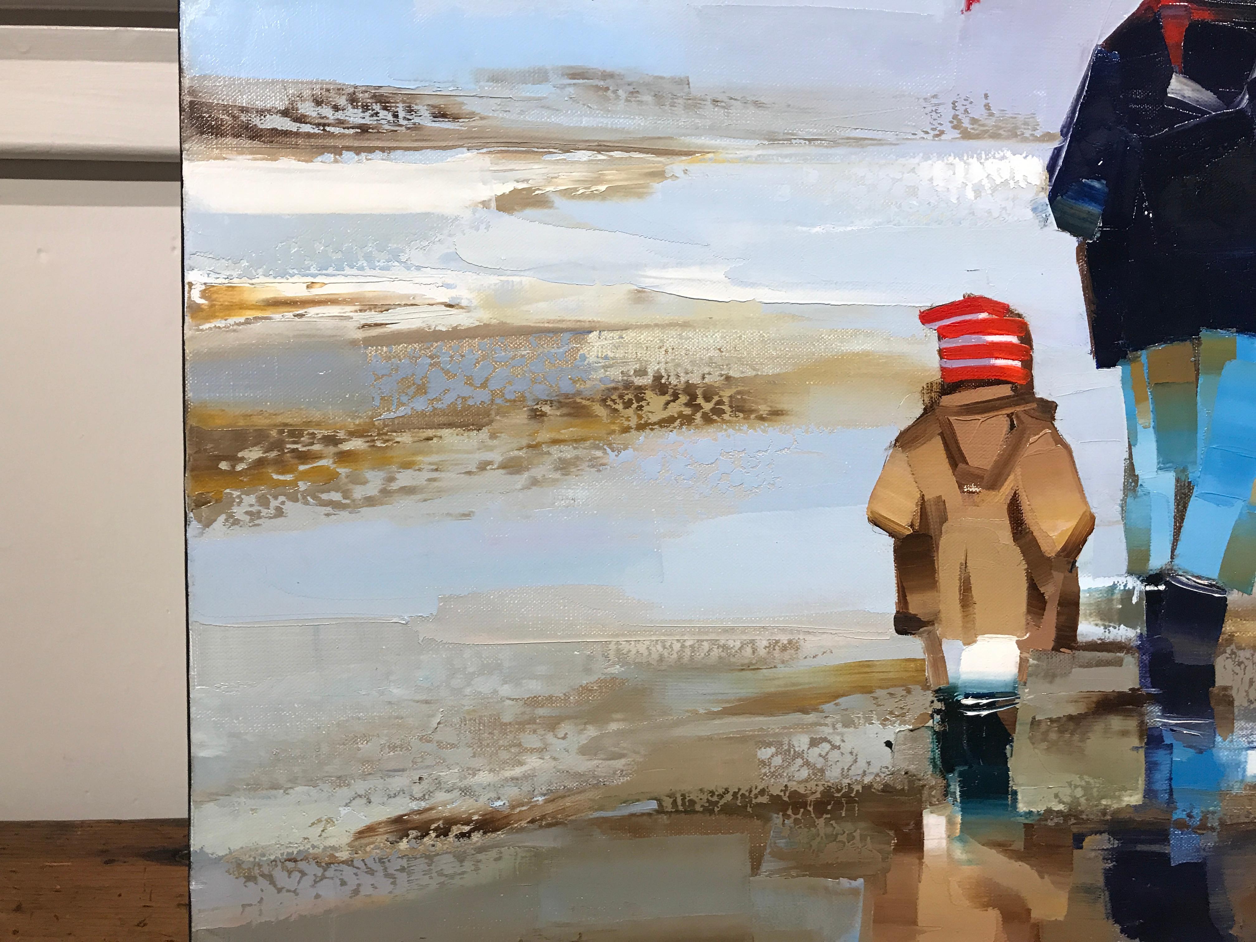 Le Parapluie et le Chien by Ewa Rzeznik, Small Figurative Beach Oil Painting 4