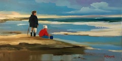 ''Marée Basse'' Contemporary Oil Painting, Gazing Out over Sea