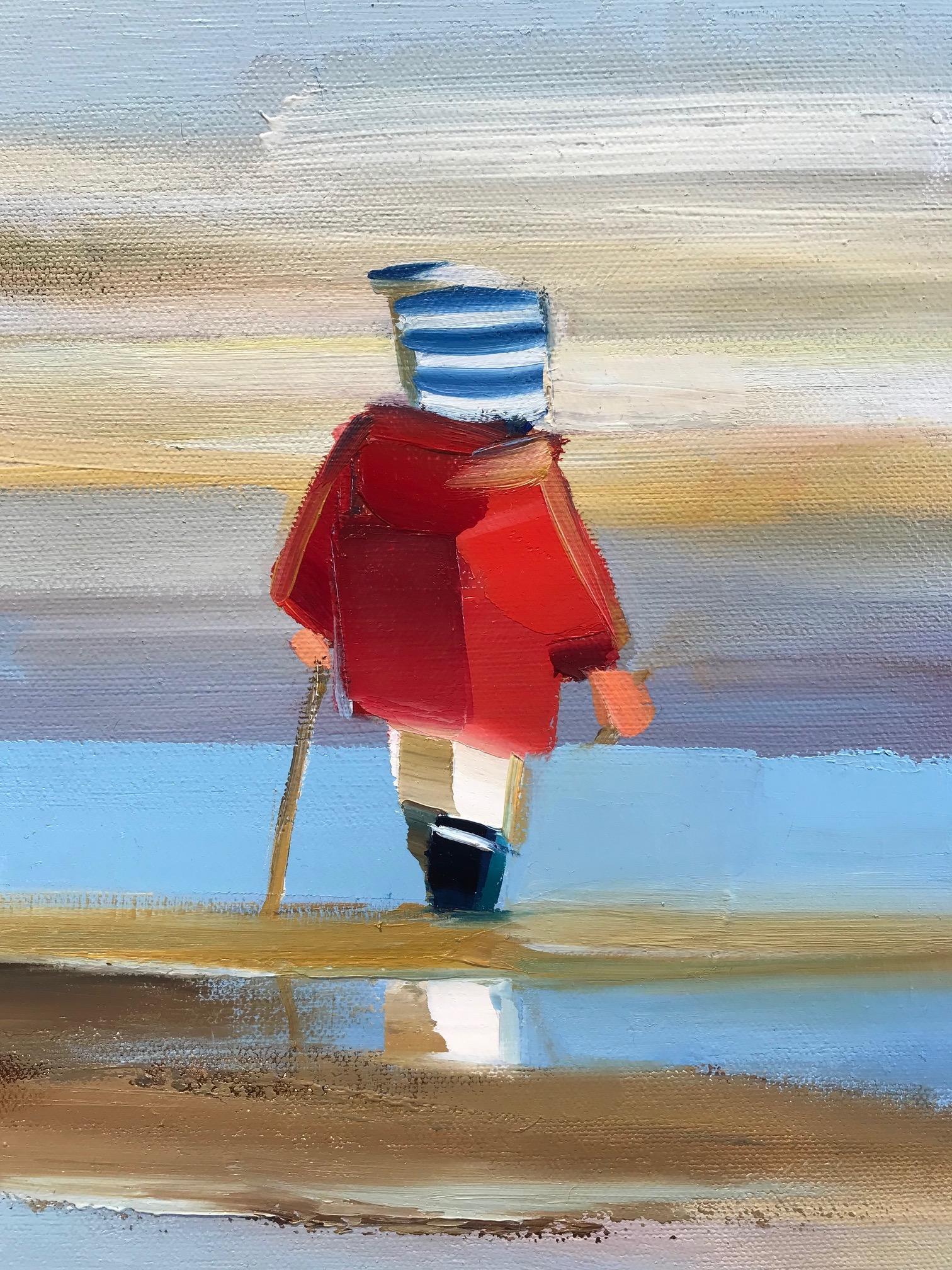 « Sunday Afternoon » - Peinture à l'huile contemporaine d'une famille sur la plage - Painting de Ewa Rzeznik