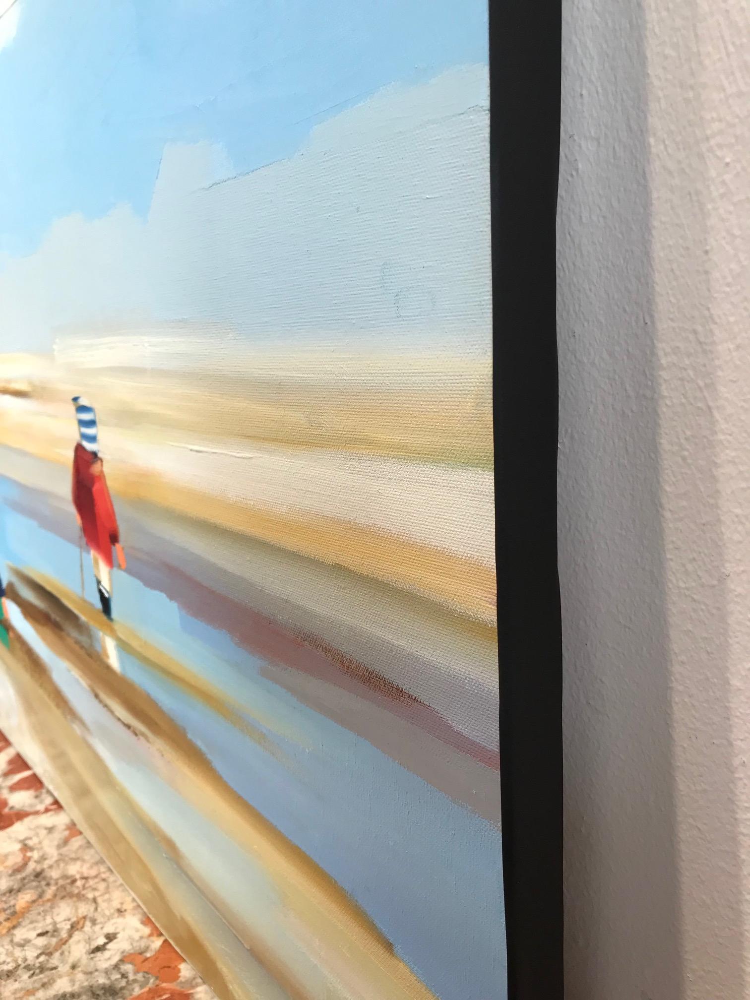 « Sunday Afternoon » - Peinture à l'huile contemporaine d'une famille sur la plage en vente 2