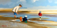 ''Sunday Afternoon'' Contemporary Oil Painting of Family on the Beach