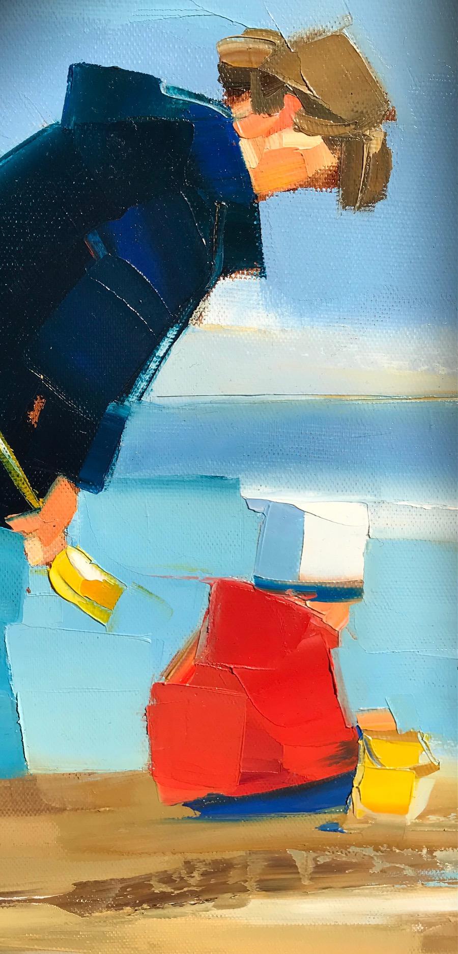 « Tendresse » - Peinture à l'huile contemporaine d'une mère et d'un enfant sur la plage - Contemporain Painting par Ewa Rzeznik