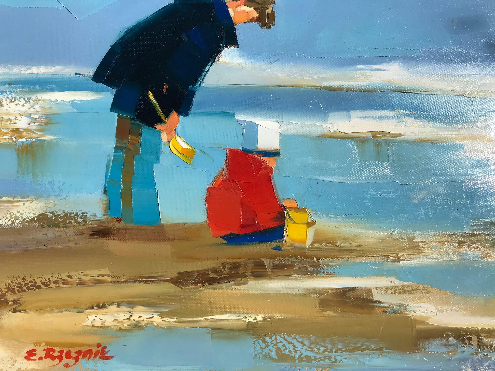 ''Tendresse'' Contemporary Oil Painting of a Mother and Child on the Beach For Sale 3